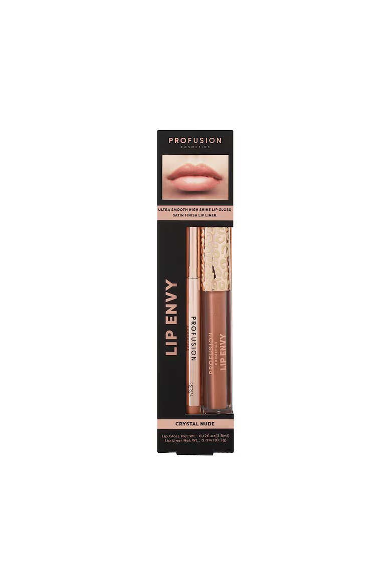 Profusion Cosmetics Комплект Lip Envy Crystal Nude ултра гладък и лъскав гланц за устни и молив за устни със сатенено покритие 35 ml + 03 g