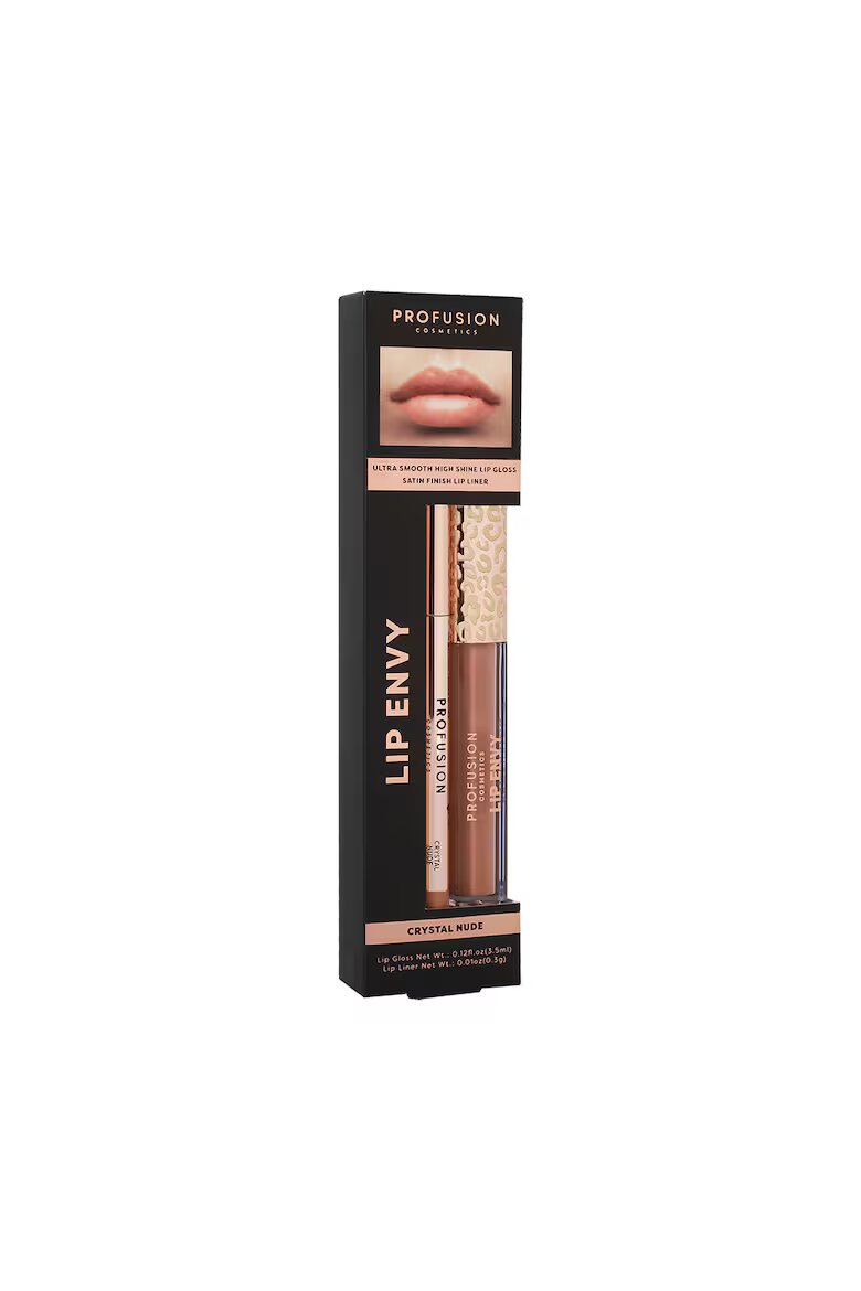 Profusion Cosmetics Комплект Lip Envy Crystal Nude ултра гладък и лъскав гланц за устни и молив за устни със сатенено покритие 35 ml + 03 g