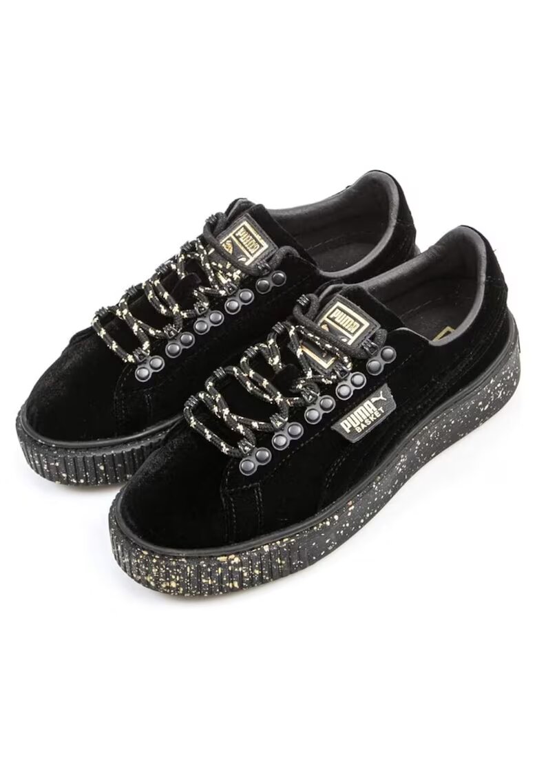Puma Дамски маратонки - Basket Platform Velvet - Естествена кожа/Текстил - Черни