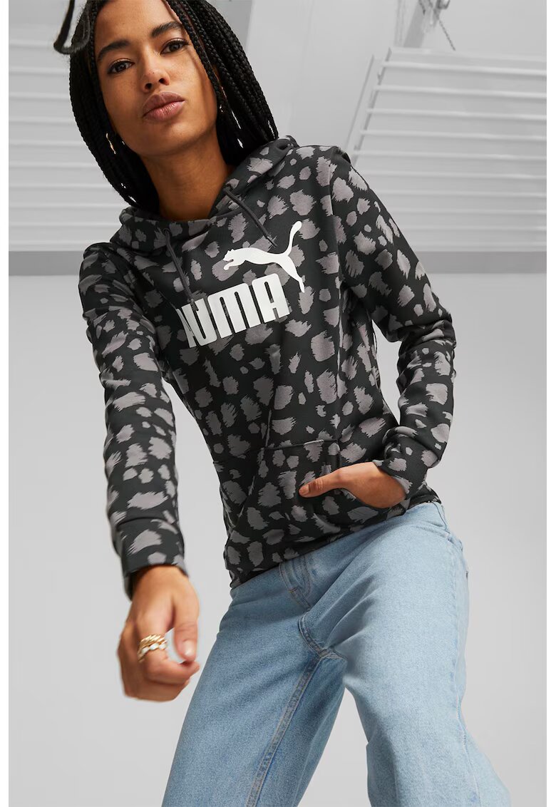 Puma Десенирано худи с лого - Черен/Сив