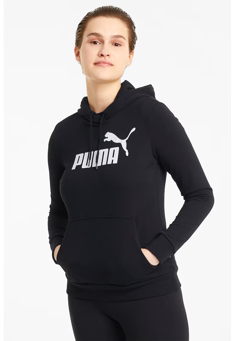 Puma Худи Essentials с лого и връзки - Бял/Черен