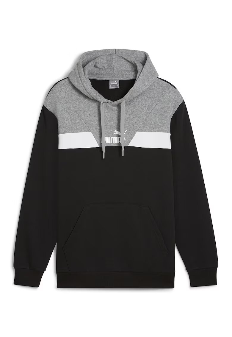 Puma Худи Power с цветен блок и джоб кенгуру - Бял/Черен/Сив меланж