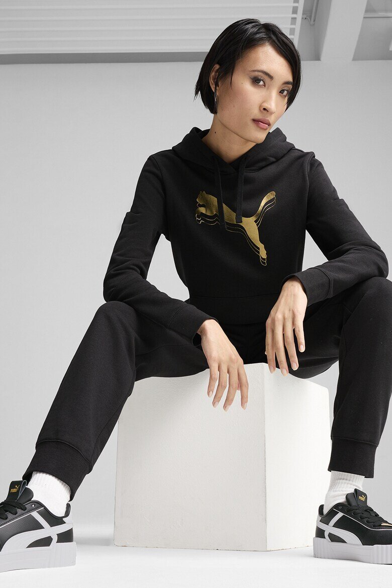 Puma Худи с джоб кенгуру и лого Златист/Черен
