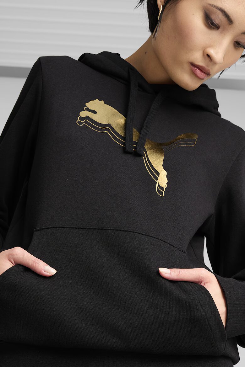 Puma Худи с джоб кенгуру и лого Златист/Черен