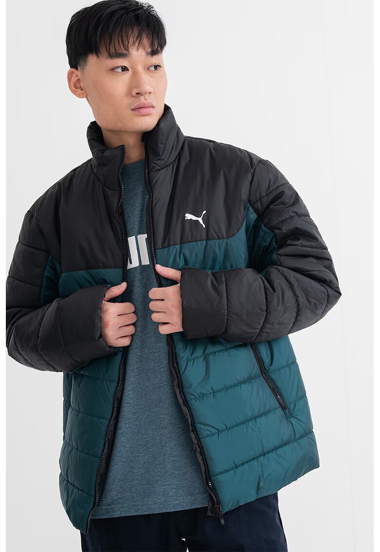 Puma Капитонирано зимно яке с лого - Черен/Тъмнозелен