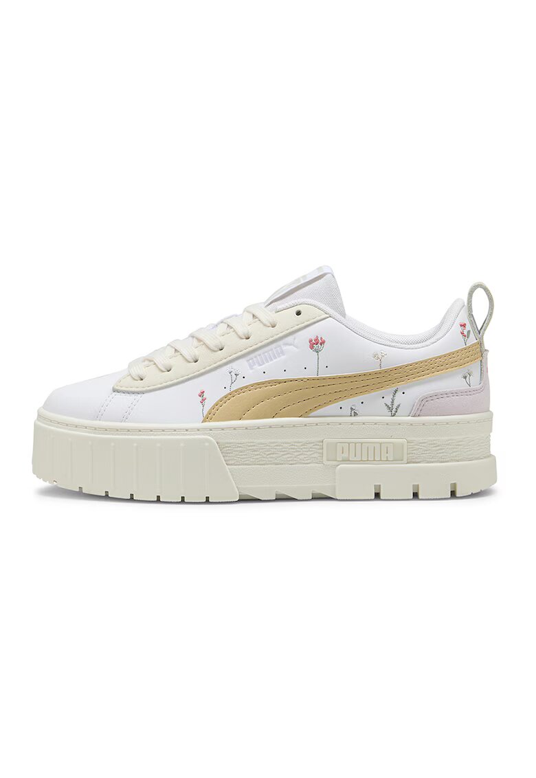 Puma Кожени спортни обувки - Бял/Шафраново жълто