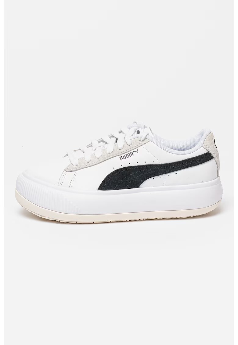 Puma Кожени спортни обувки Mayu с равна платформа - Бял/Черен