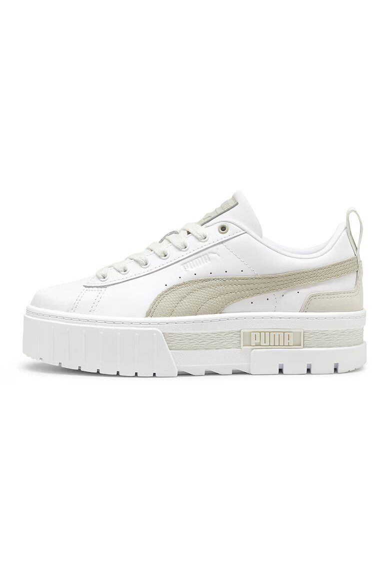 Puma Кожени спортни обувки Mayze Luxe с равна платформа - Бял/Светло бежово