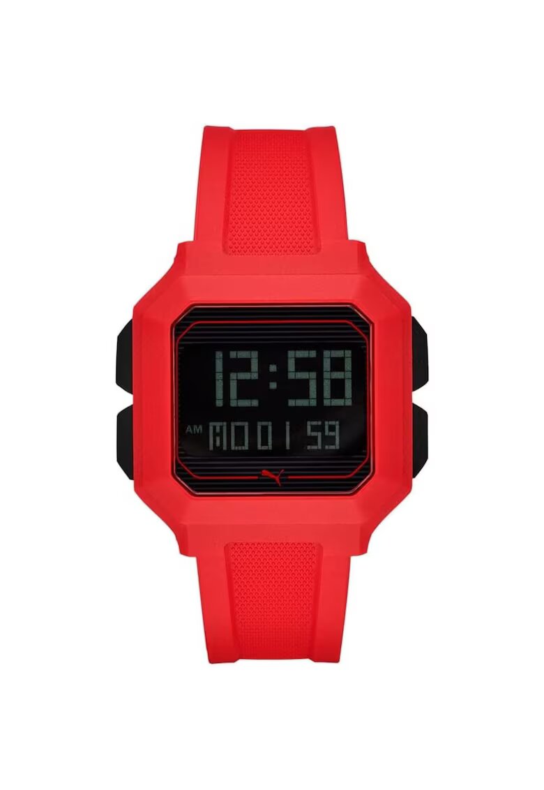 Puma Мъжки часовник Remix P5019 дигитален - кварцов механизъм - червен - 43x11мм - силиконова каишка 22мм