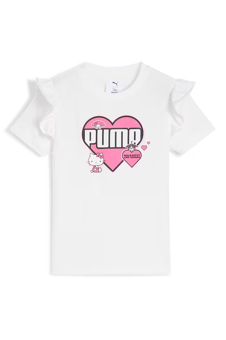 Puma Памучна тениска с овално деколте и дипли Бял/Черен/Пастелнорозов
