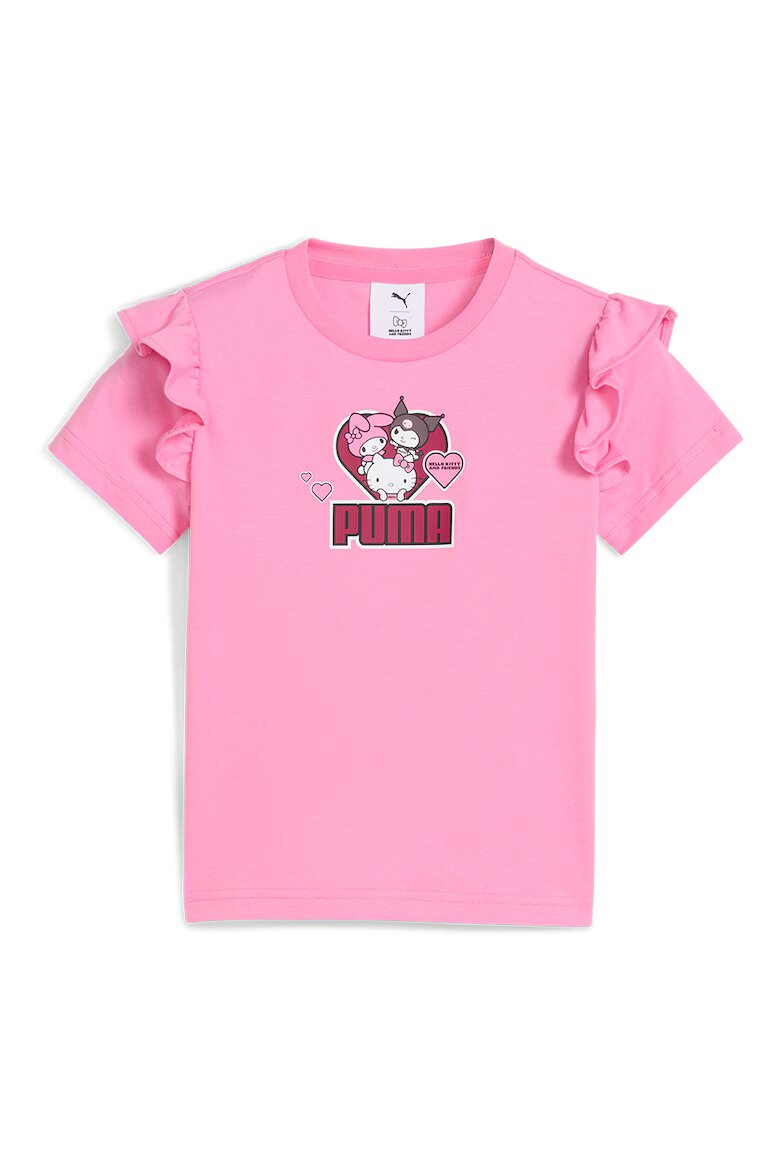 Puma Памучна тениска с овално деколте и дипли Бял/Малина/Пастелнорозов