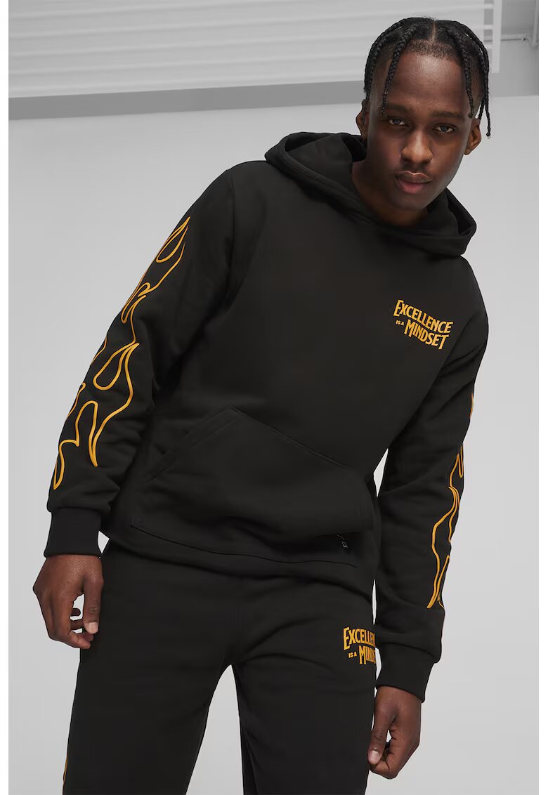 Puma Памучно худи Caution с шарка - Черен/Оранжев
