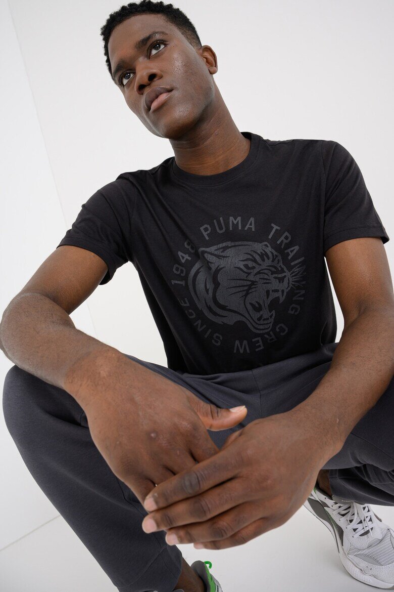 Puma Слим фитнес тениска с графична шарка и лого Сив/Черен