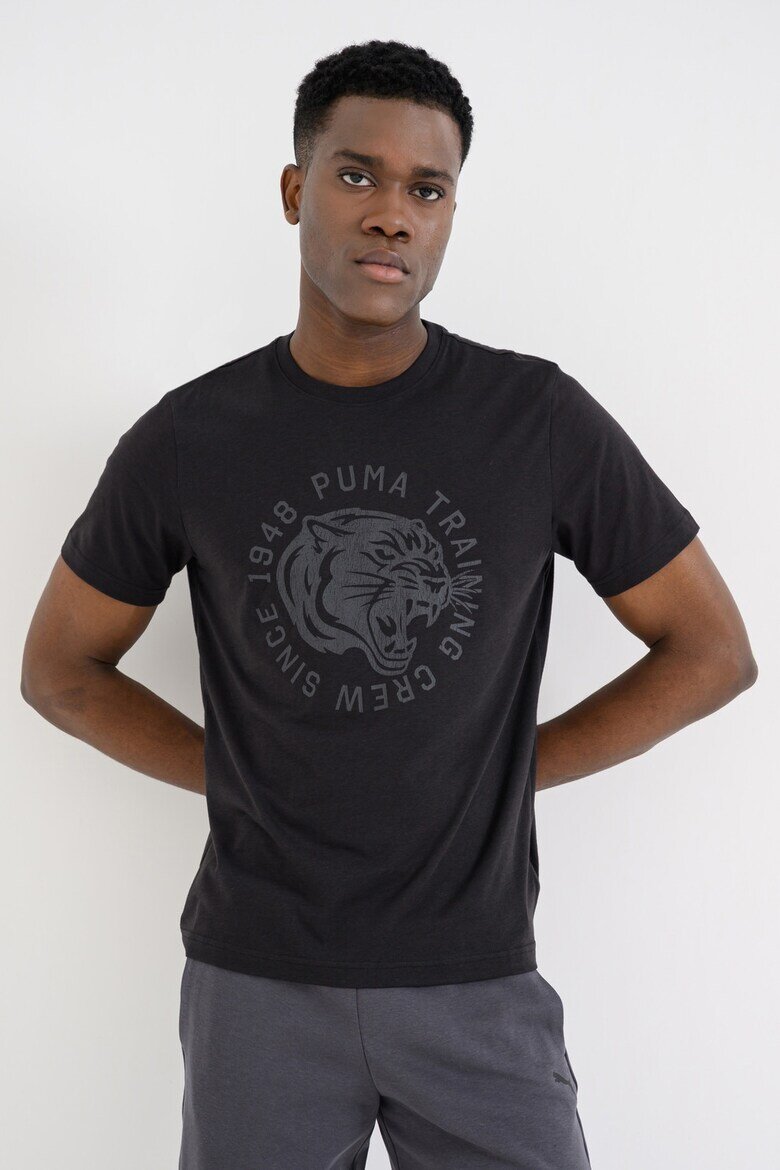 Puma Слим фитнес тениска с графична шарка и лого Сив/Черен