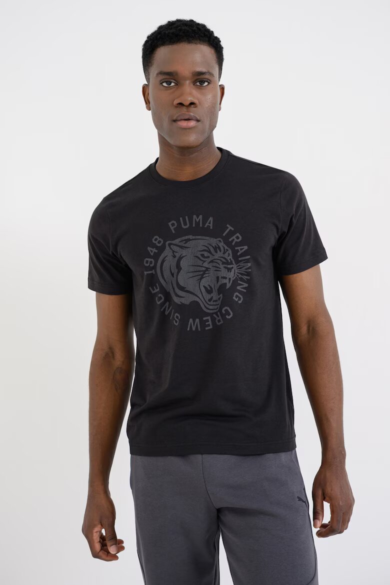 Puma Слим фитнес тениска с графична шарка и лого Сив/Черен