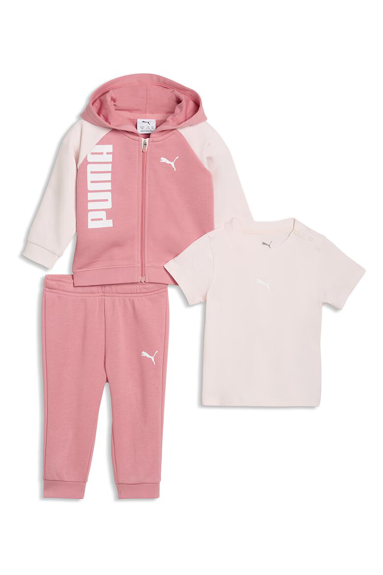 Puma Спортен екип с цип и тениска с лого - 3 части Розово/Бледо розово