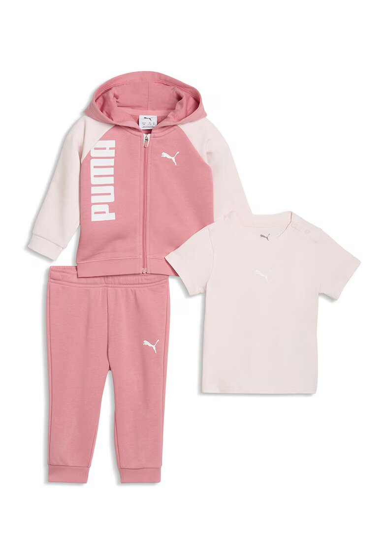 Puma Спортен екип с цип и тениска с лого - 3 части - Розово/Бледо розово