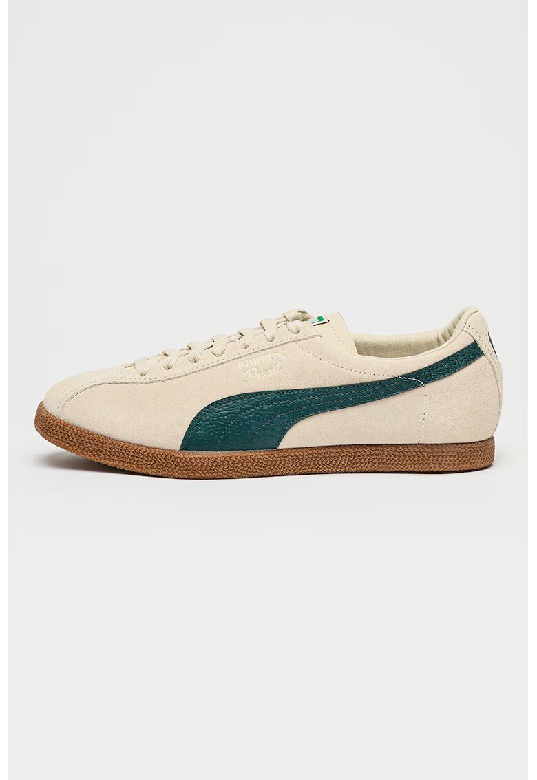 Puma Спортни обувки Brasil от велур и кожа - Бял/Тъмнозелен