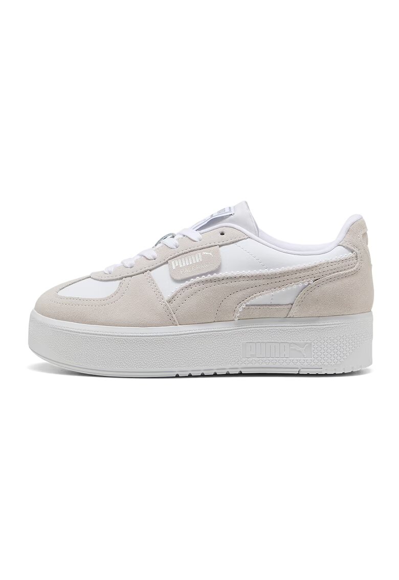 Puma Спортни обувки Palermo Elevata от кожа и велур с равна платформа - Бял/Светло кафяво