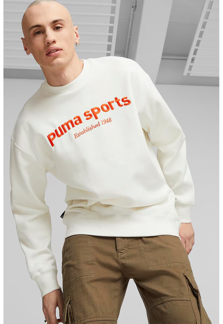 Puma Суитшърт с овално деколте и бродирано лого - Оранжев/Мръснобял