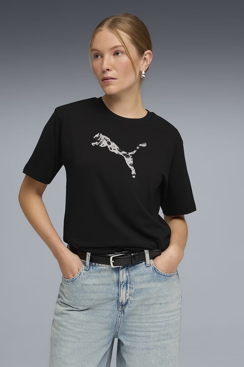 Puma Свободна тениска с лого Черен/Бледо розово