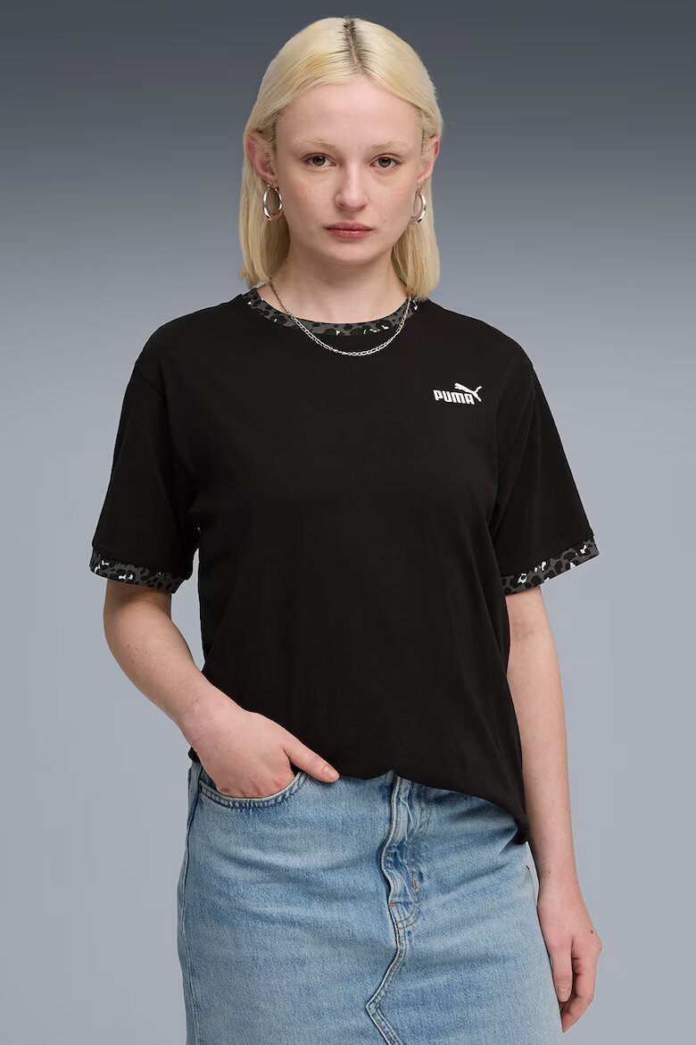 Puma Тениска с овално деколте и животинска шарка Черен/Бял