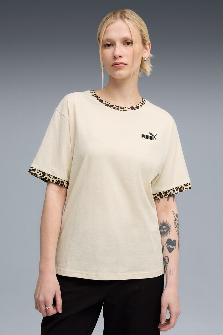 Puma Тениска с овално деколте и животинска шарка Крем