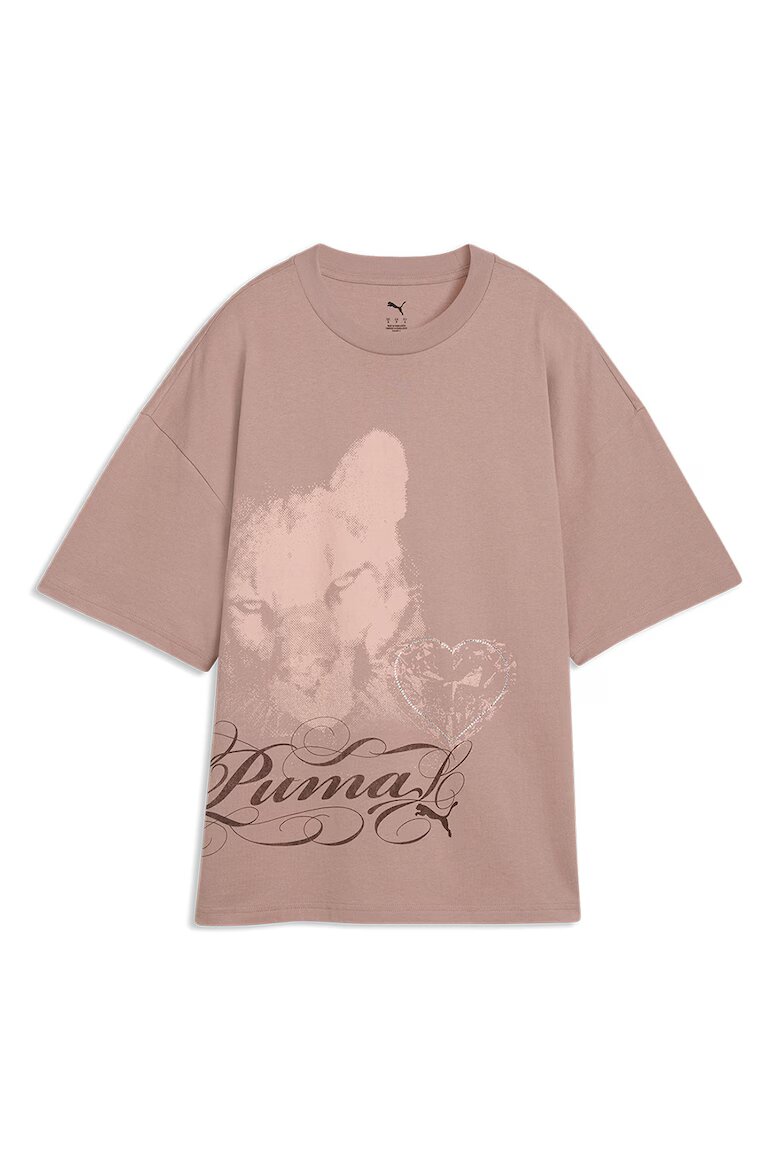 Puma Тениска STREET GLAM Oversized Bedazzled Graphic Прашно розово