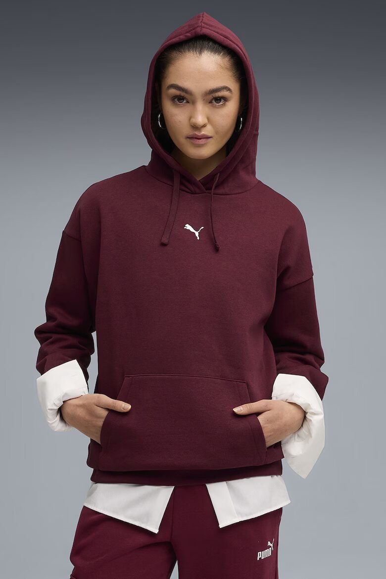 Puma Уголемено худи с джоб кенгуру и връзка Бордо