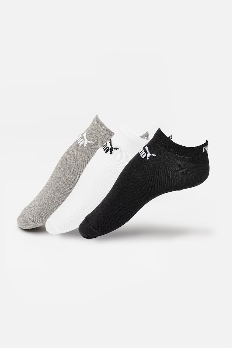 Puma Унисекс чорапи до глезена с лого - 3 чифта Бял/Черен/Сив меланж