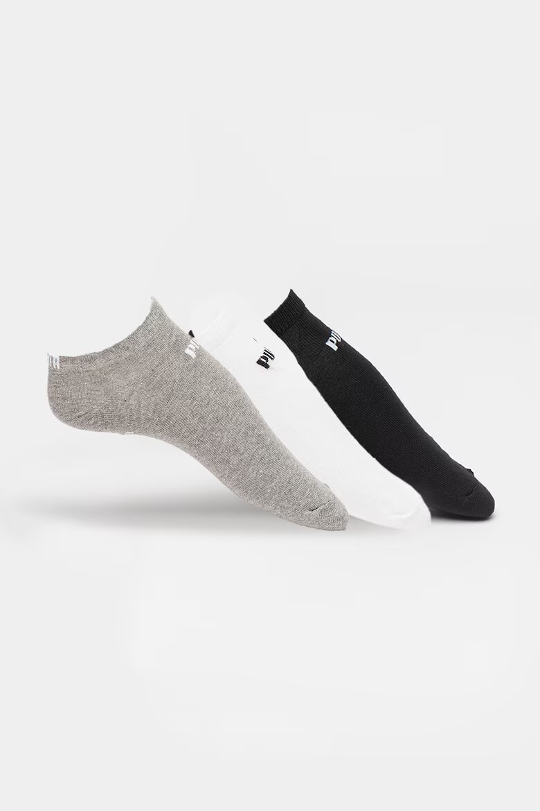 Puma Унисекс чорапи до глезена с лого - 3 чифта Бял/Черен/Сив меланж