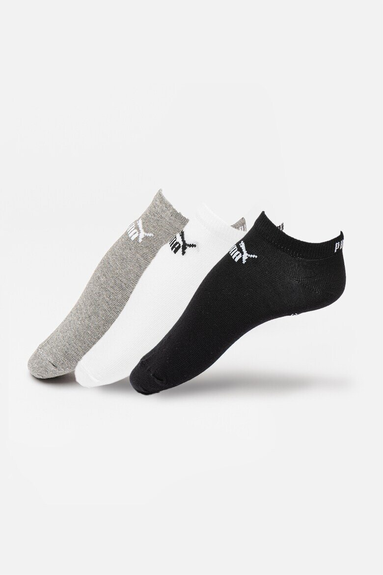 Puma Унисекс чорапи до глезена с лого - 3 чифта Бял/Черен/Сив меланж