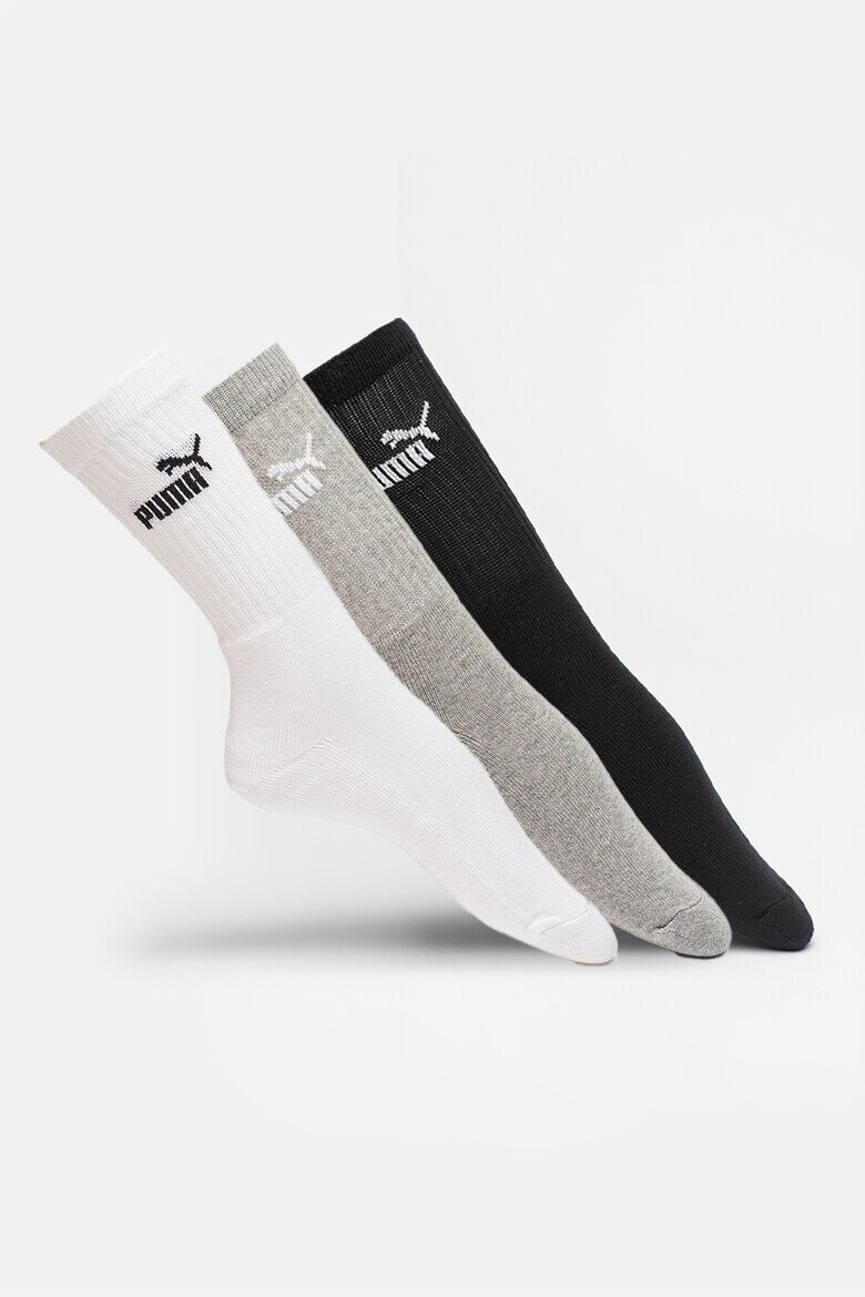 Puma Унисекс дълги чорапи с лого - 3 чифта Бял/Черен/Сив меланж