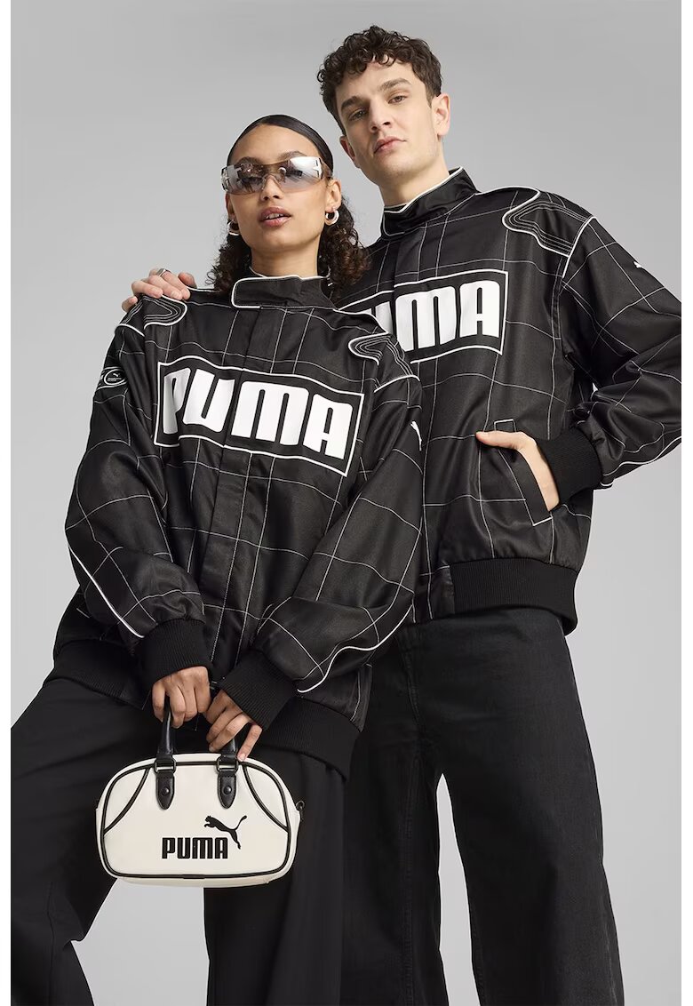 Puma Унисекс уголемено яке с лого - Черен/Мръснобял
