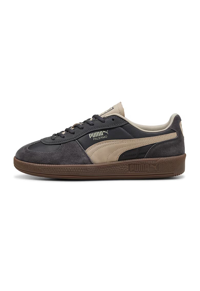 Puma Велурени спортни обувки Palermo Pop с еко кожа - Тъмнобежово/Tъмносив