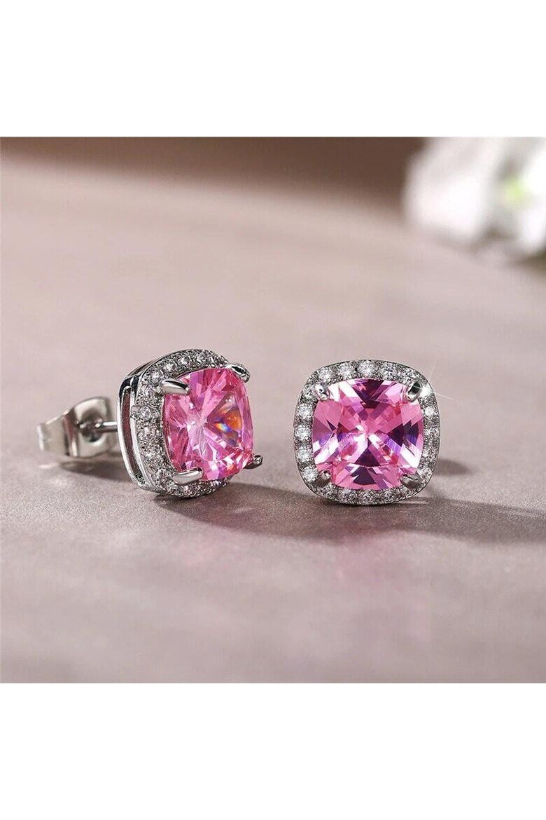 Pursehuit Сребърни обеци с розови циркониеви камъни Issa C8