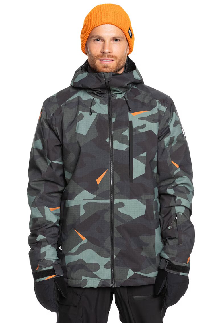 QUIKSILVER Непромокаемо ски яке Mission с качулка - Оранжев/Избеляло черно/Бледозелен