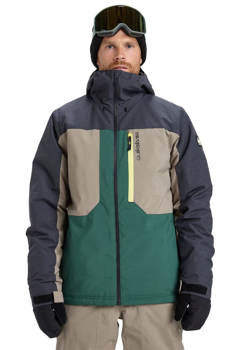QUIKSILVER Ски яке Dawson с качулка - Зелен/Въглен сиво/Сиво-бежов