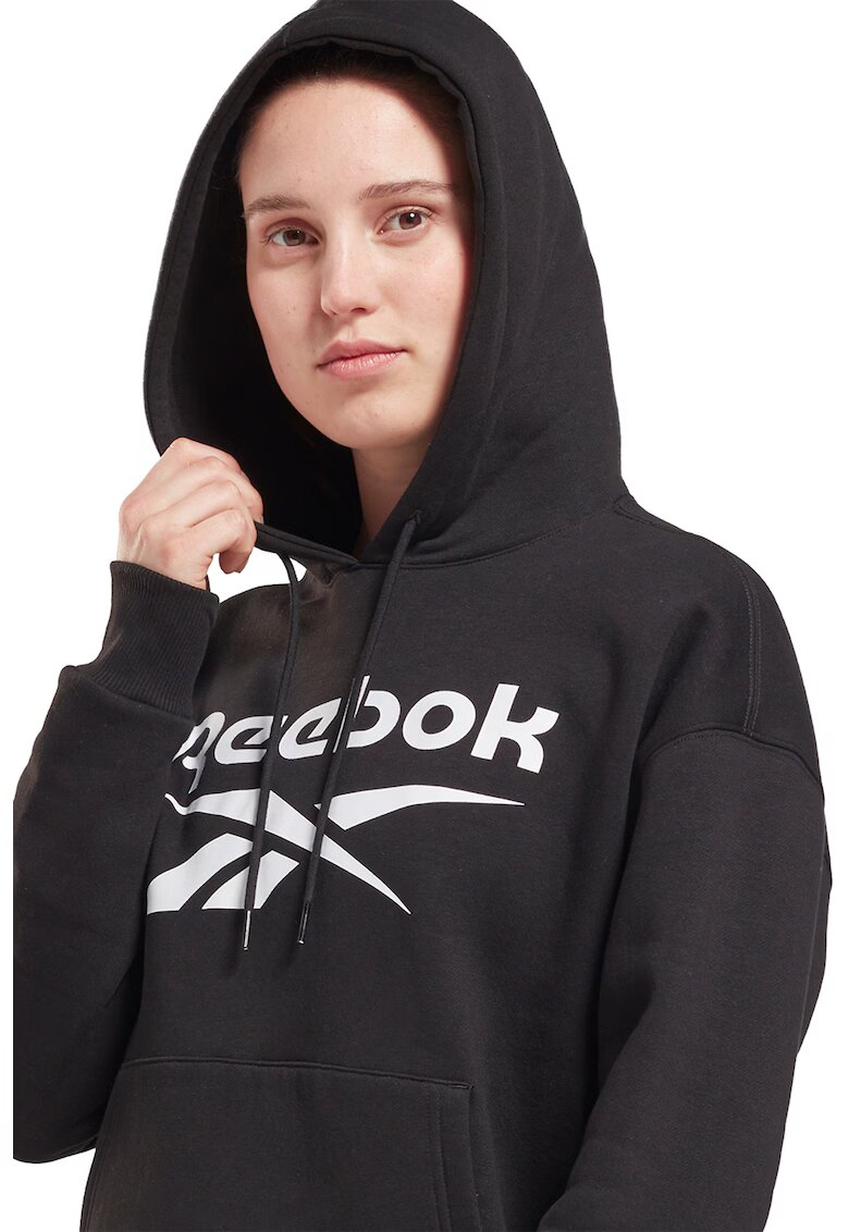 Reebok Фитнес суитшърт Identity с качулка и джоб тип кенгуру - Бял/Черен