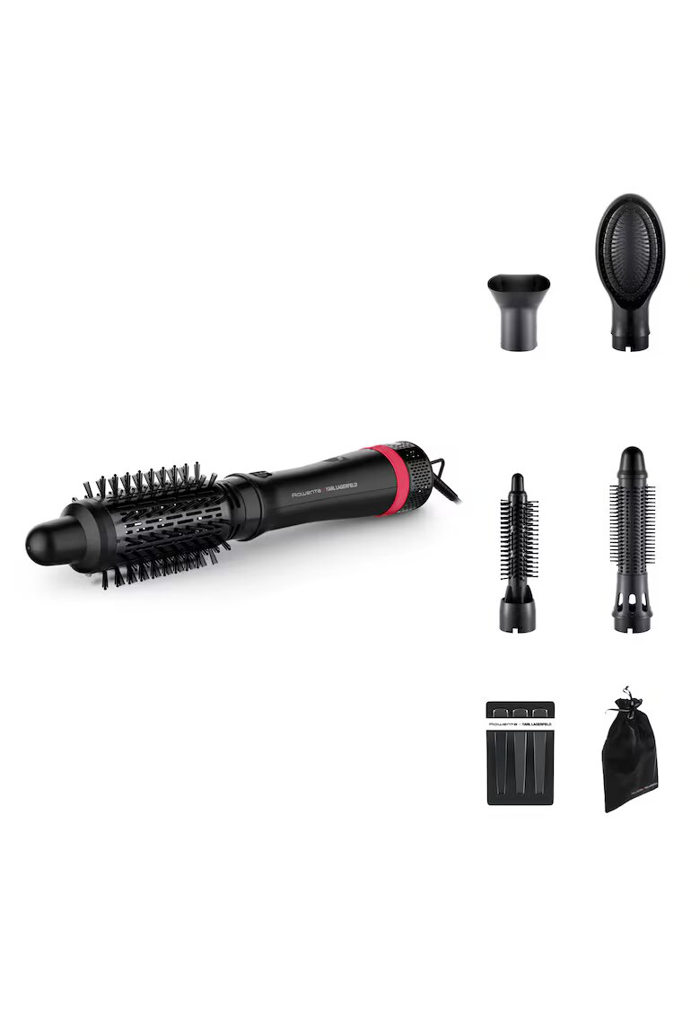 Rowenta Четка за коса x Karl Lagerfeld Express Style F0 - С горещ въздух - 800 W - 3 настройки за скорост/температура - 5 аксесоара - Покритие Keratin & Glow - Функция за ...