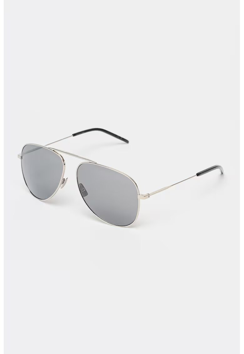 Saint Laurent Унисекс огледални слънчеви очила Aviator - Сребрист