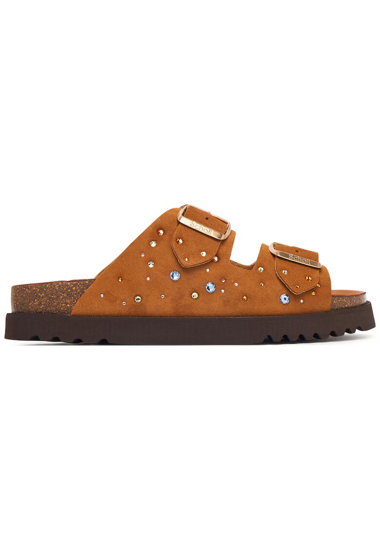 Scholl чехли от велур с flatform платформа и кафяви детайли