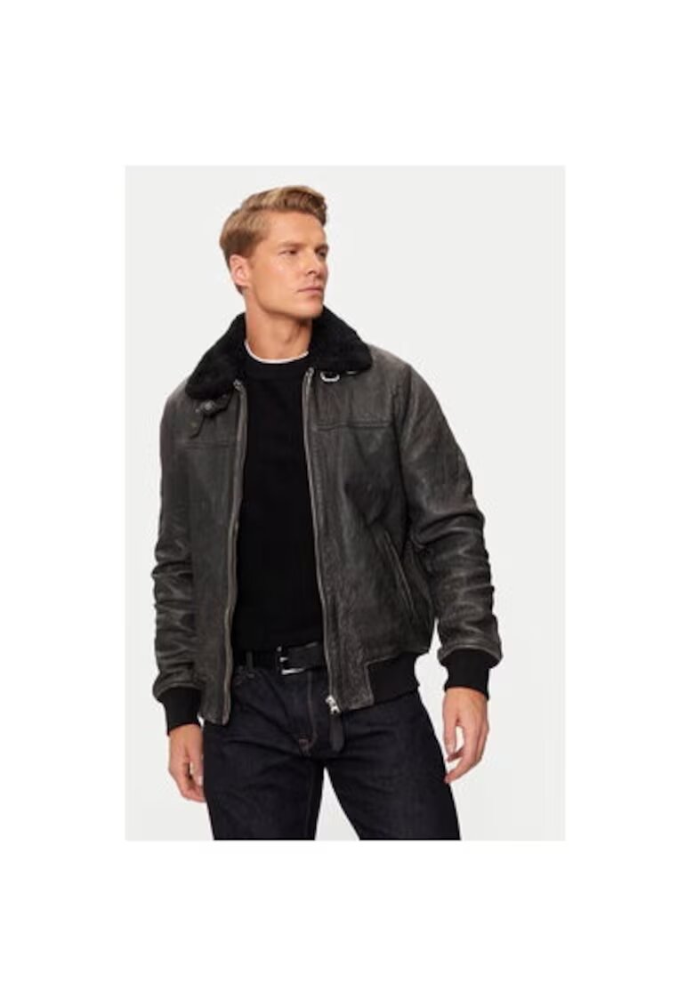 Schott NYC Мъжко яке - 304869853 - Естествена кожа - Черно