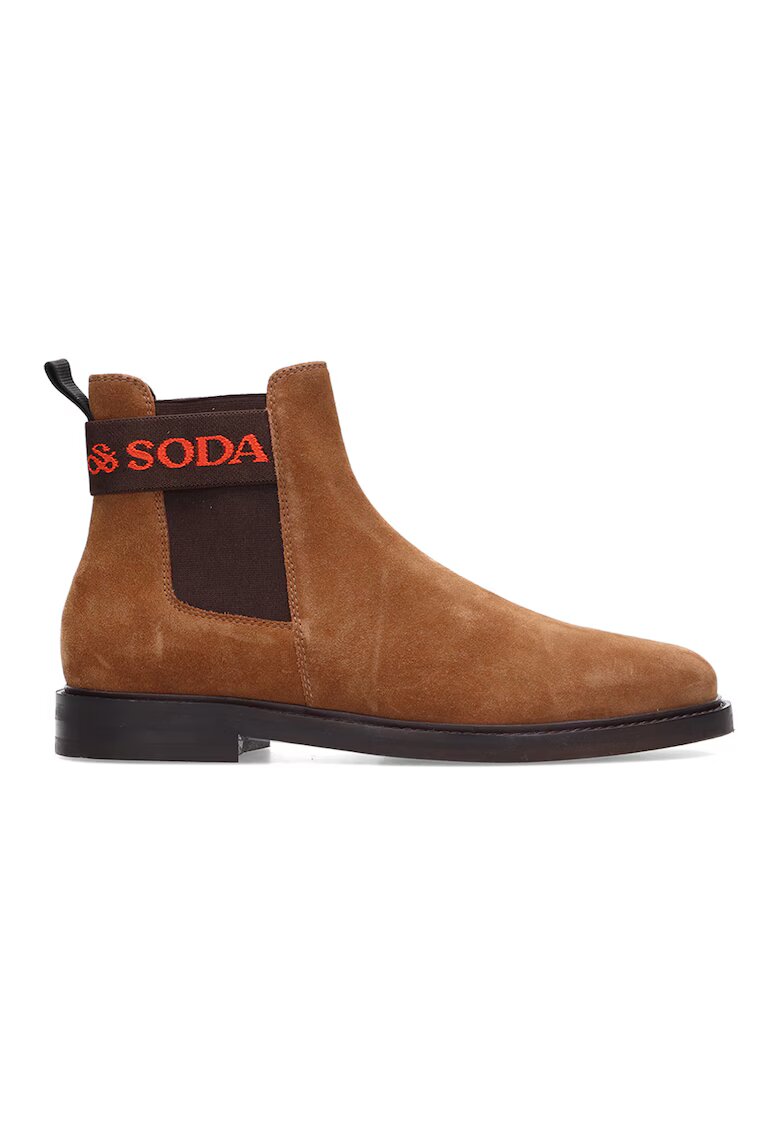 Scotch  Soda Велурени боти Chelsea - Канелено кафяво/Мандарина