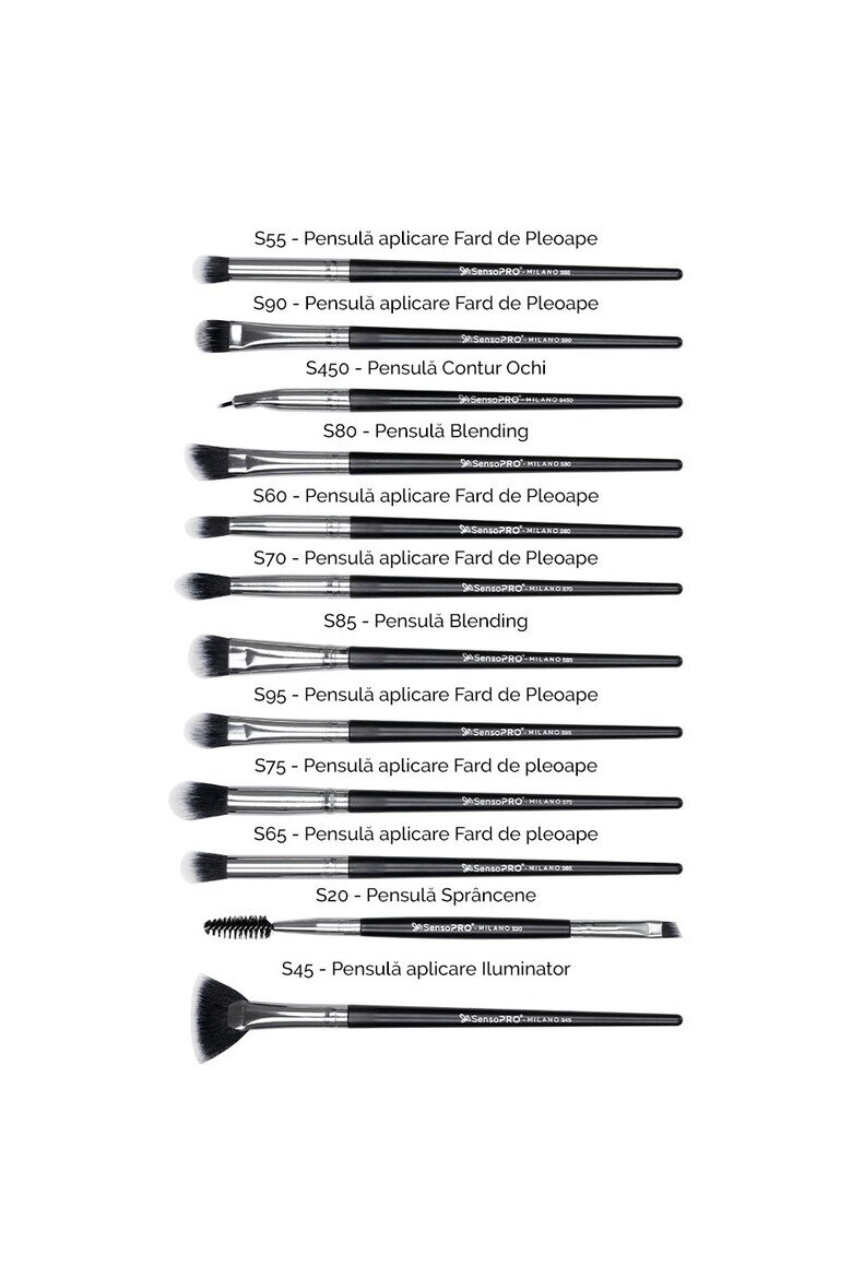 SensoPRO Комплект от 12 четка грим Senso Pro Milano Черен/Сребрист Чанта