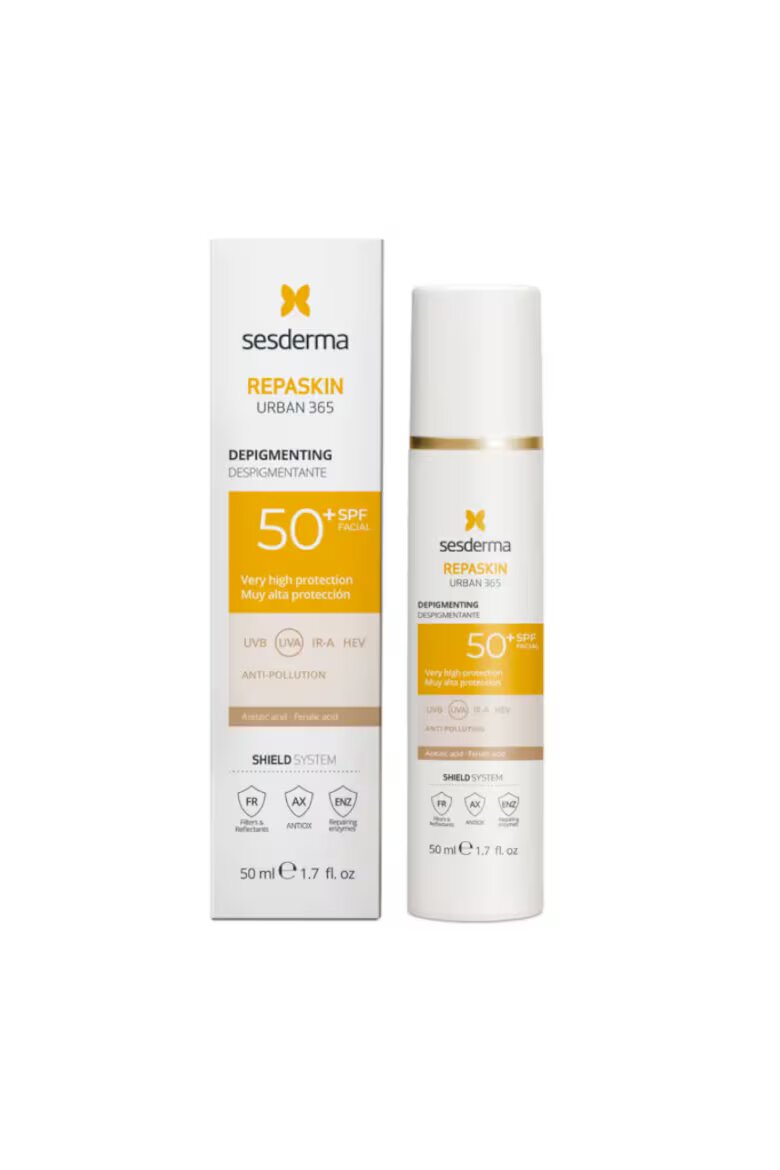 Sesderma Много висока слънцезащита REPASKIN URBAN 365 Пигментни петна SPF50+ Депигментиращо действие за равномерен тен Кремообразна текстура с бързо попиване 50 мл