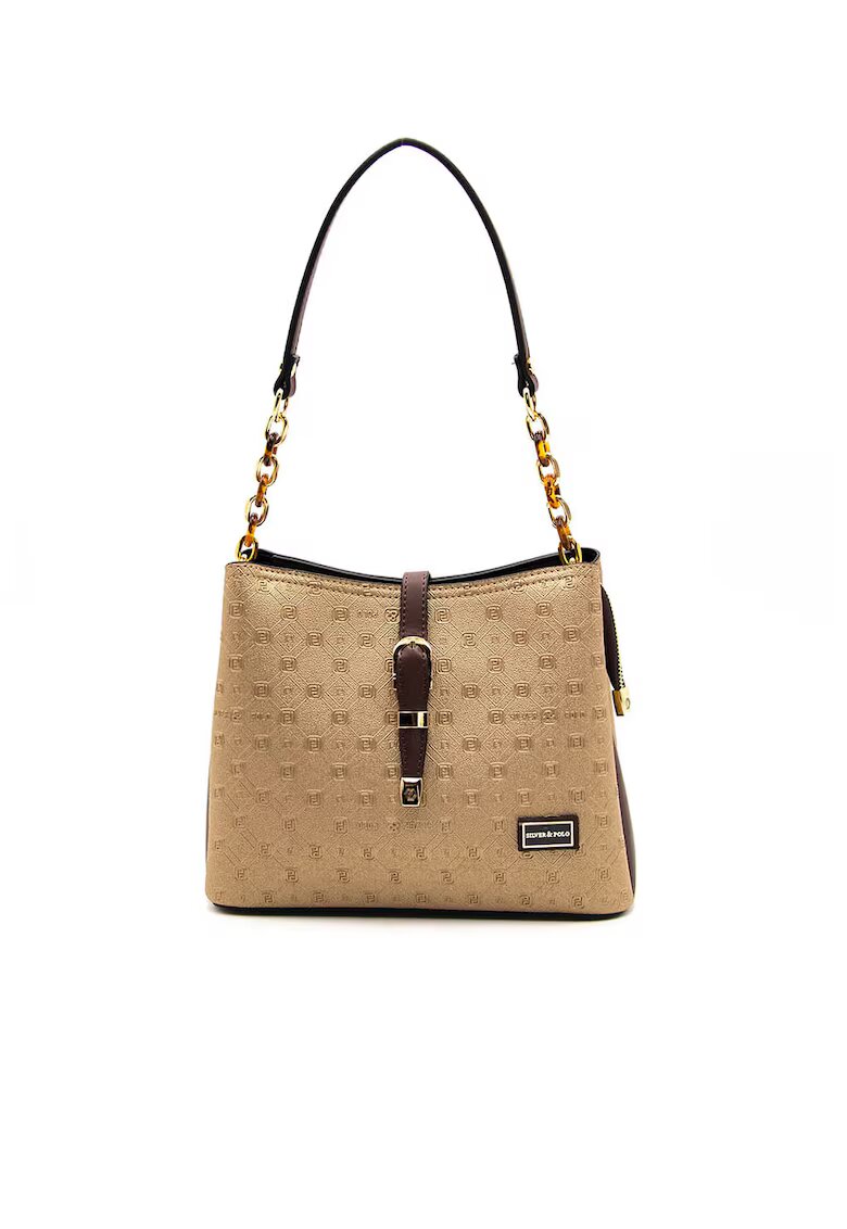 SilverPolo Чанта crossbody с шарка - Бежов - Златист/Тъмнокафяв