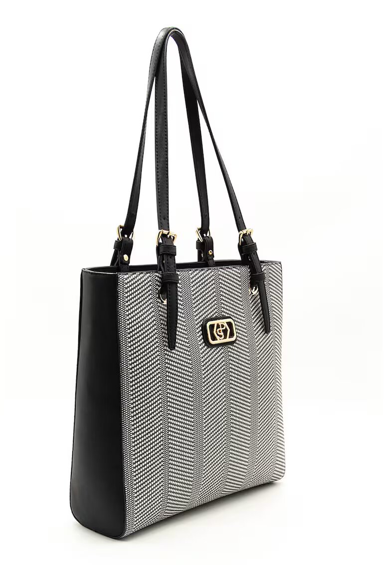 SilverPolo Чанта от еко кожа и текстил - Различни цветове - Бял/Черен - 32 x 30 x 10 CM