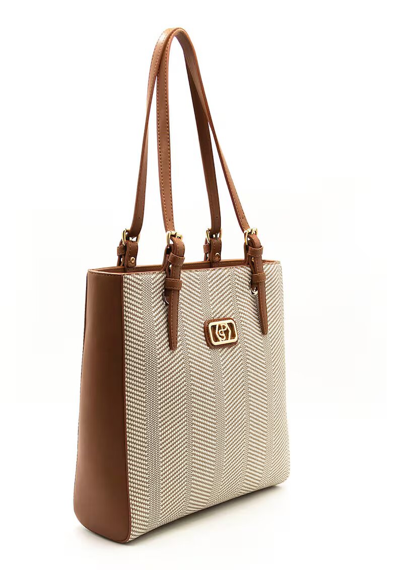 SilverPolo Чанта от еко кожа и текстил - Различни цветове - Канелено кафяво - 32 x 30 x 10 CM