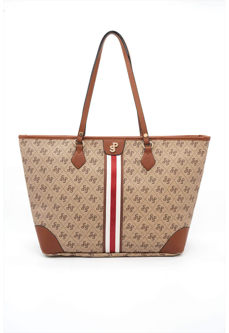 SilverPolo Чанта Tote от еко кожа с шарка - Бежов